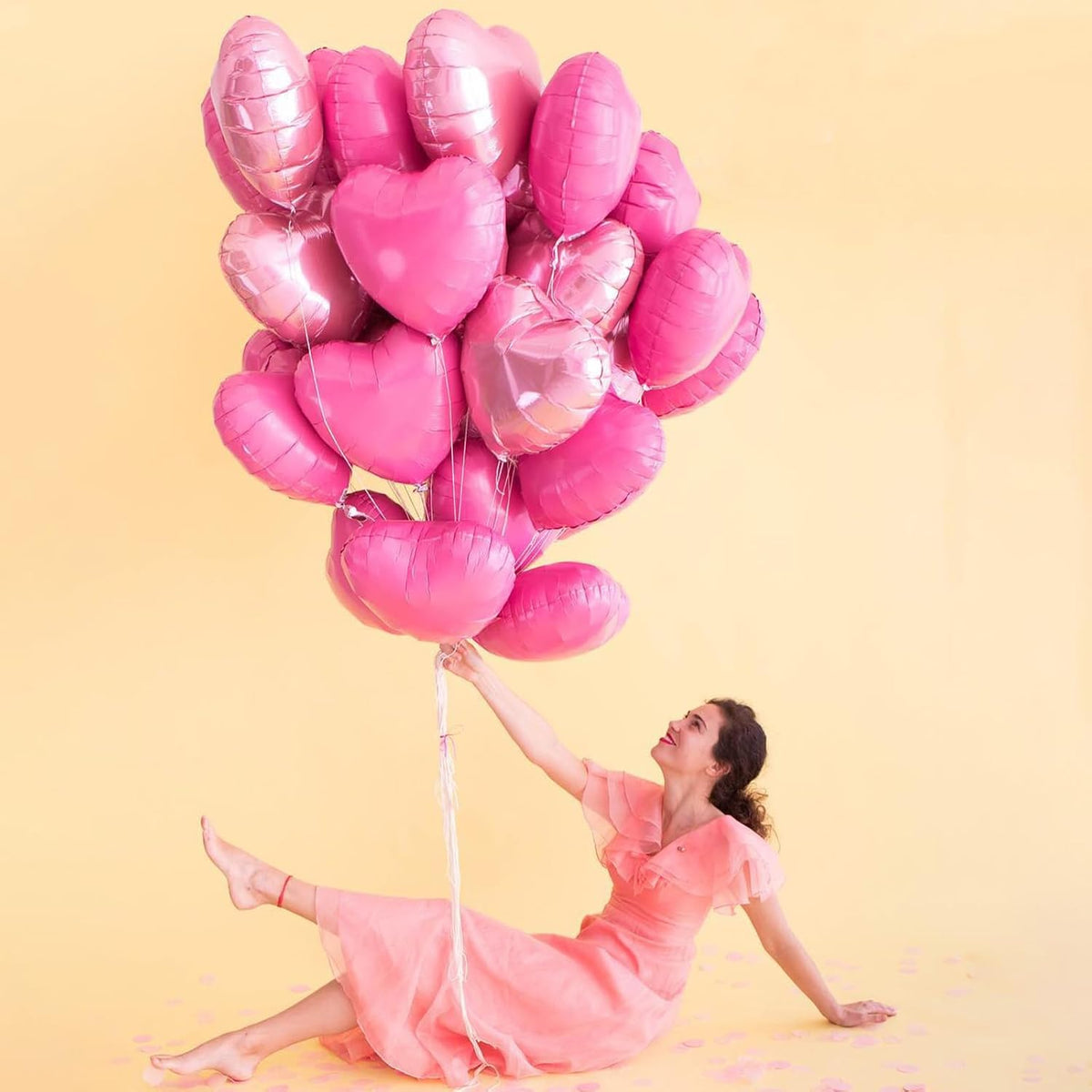 Pink Heart Balloons,10Pcs Foil Heart Shaped Love Balloons,18Inch Pearl Pink Helium Balloon for