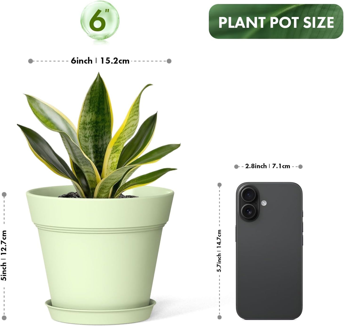 6 Inch Thick Plastic Plant Pots with Drainage Holes and Trays – 6 Pack Nursery Pots for Indoor &