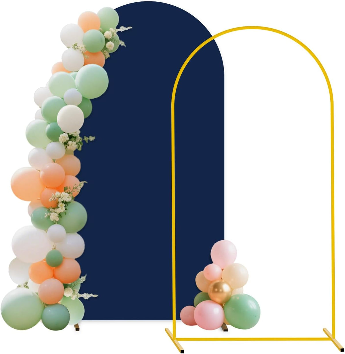 FUHSY 7.2 FT Wedding Arch Backdrop Stand and Navy Blue Arch Cover Set Metal Arch Stand Cover