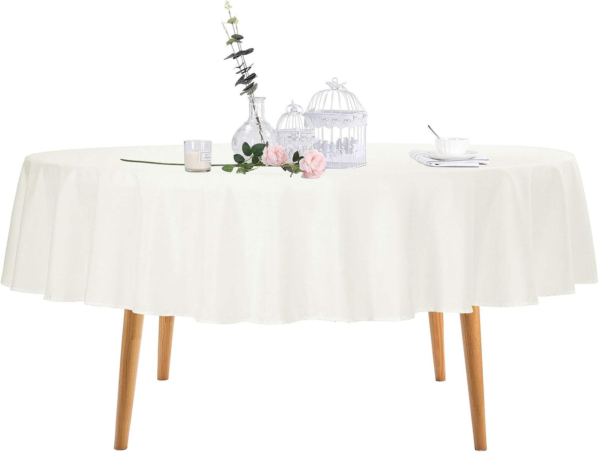 Ascoza 2pack 90 Inch Ivory Round Tablecloth in Polyester Fabric for