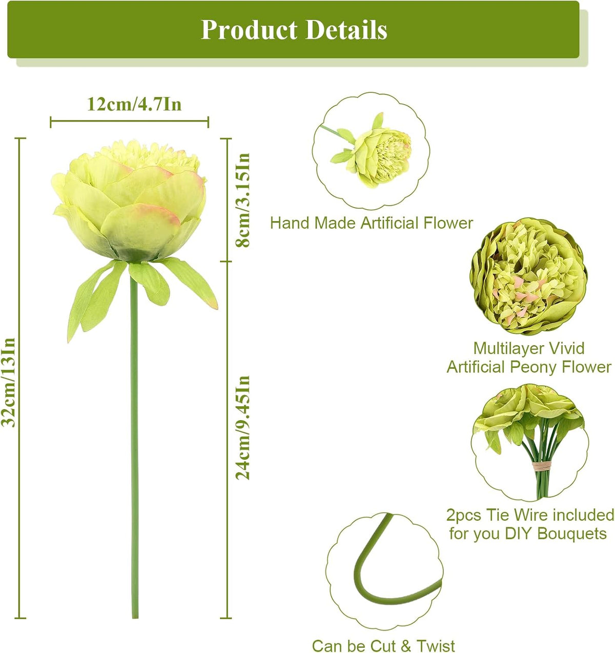U'Artlines 10 Heads Artificial Peony Silk Flower Leaf Home Office Wedding Party Festival Bar Decor