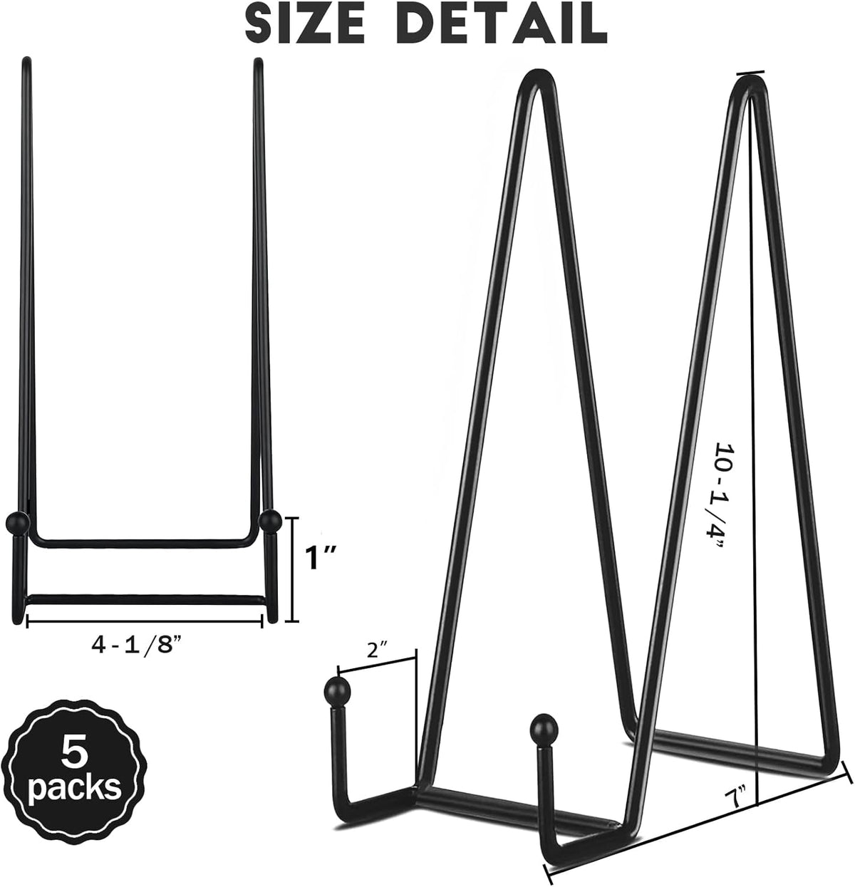 IBosins 5 Pack 10 Inch Plate Holder Display Stands, Large Metal Black Frame Stand for Picture