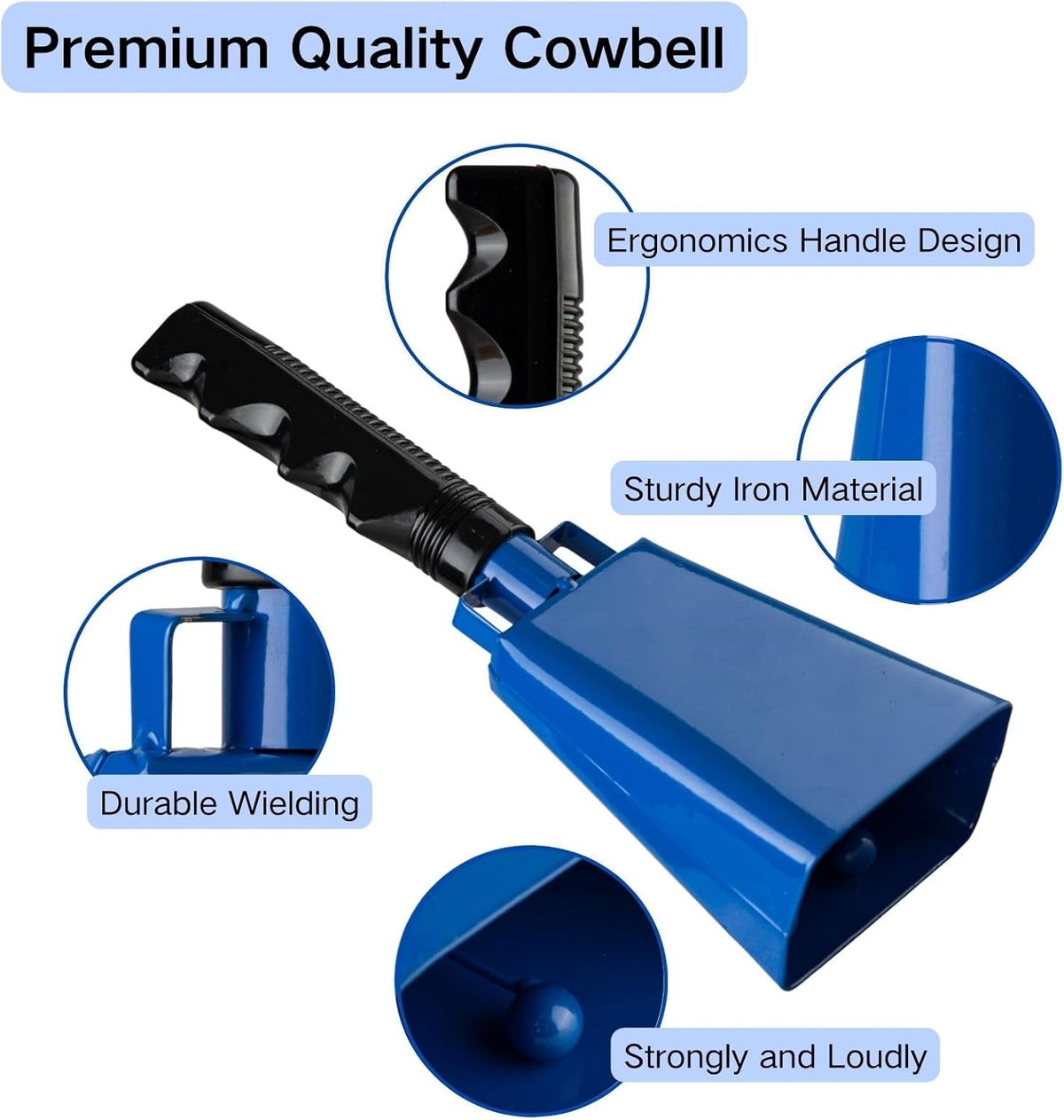 Steel Cow Bell with Handle 8 inch Cowbells Noise Makers, 2Pcs Large Cowbell for Sporting Events