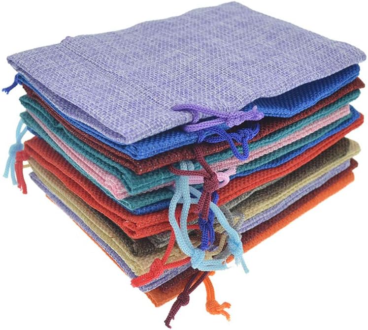 20pcs Burlap Favor Bags, 5x7 Inch Drawstring Linen Jewelry Bags for Christmas Wedding Party Gifts
