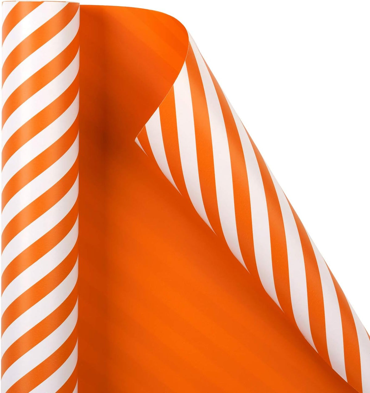 WRAPAHOLIC Reversible Wrapping Paper - Mini Roll - 17 Inch x 33 Feet - Orange and Stripes Design