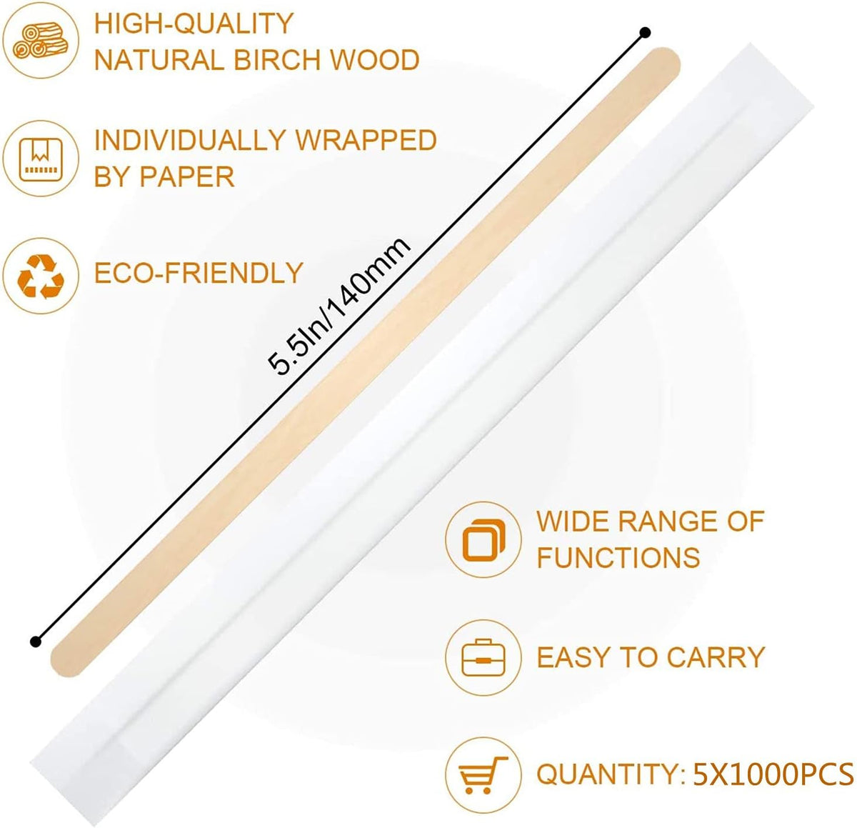 5×1000Pcs Disposable Wood Coffee Stir Sticks Stirrers Individually Paper Wrapped Coffee Tea