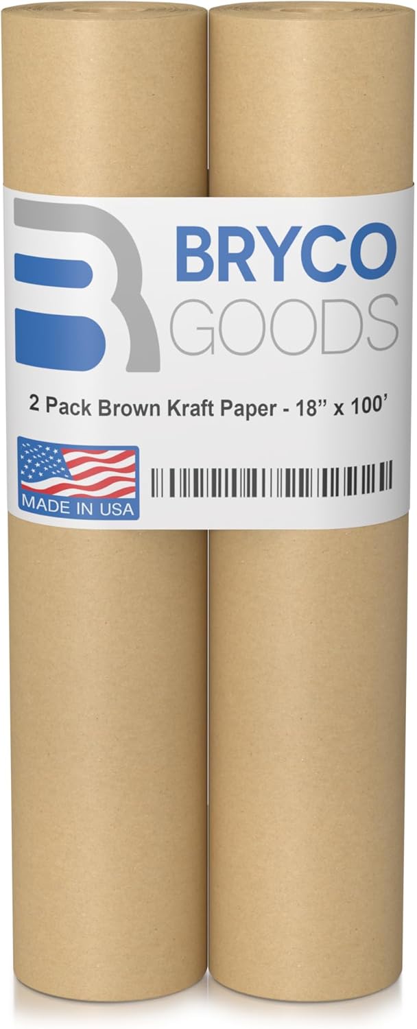 Bryco Goods (Pack of 2) Brown Kraft Packing Paper Rolls - 18" x 100' (1200”) - Moving Supplies