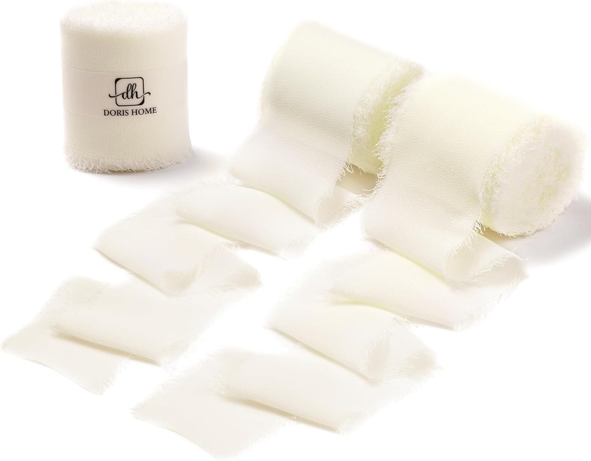 DORIS HOME Cream White Chiffon Ribbon for Flower Bouquet, 2" x21Yd Fabric Ribbon for Gift Wrapping
