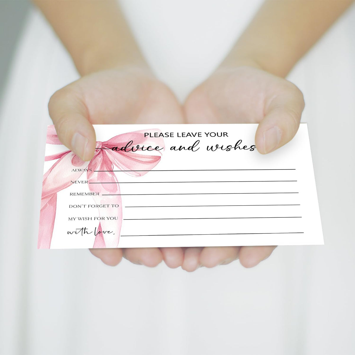 Pink Bow Advice and Wishes Card, Advice Cards for The Bride and Groom, Bridal Shower,Wedding or