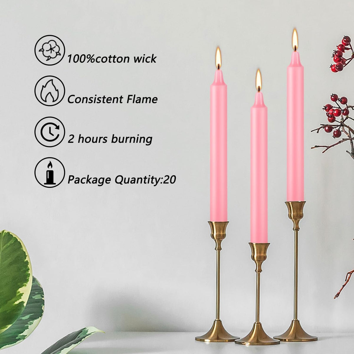 Set of 40 Pink Candles – Spell Chime Candles for Valentine's Day,Wedding,Rituals, Prayer