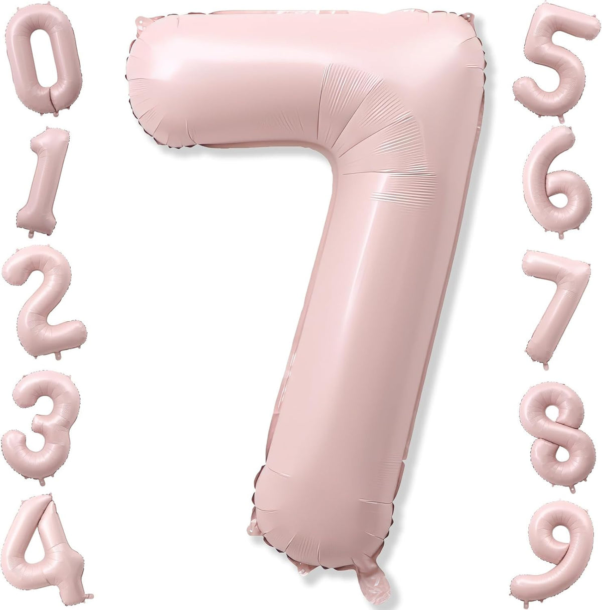 Light Pink Number Balloon 7, 40 Inch Large Self Inflating 7 Foil Number Balloons 0-9, Blush Pastel