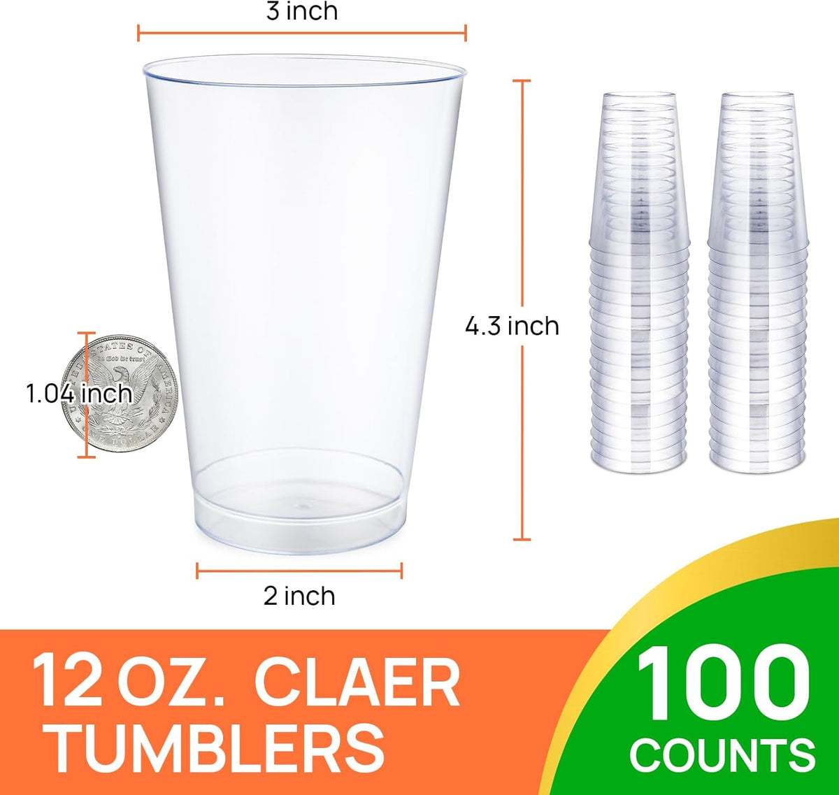 100Counts 12 OZ. Hard Plastic Cups Fancy Disposable Cups for Party, 12 Ounce Clear Elegant Wedding