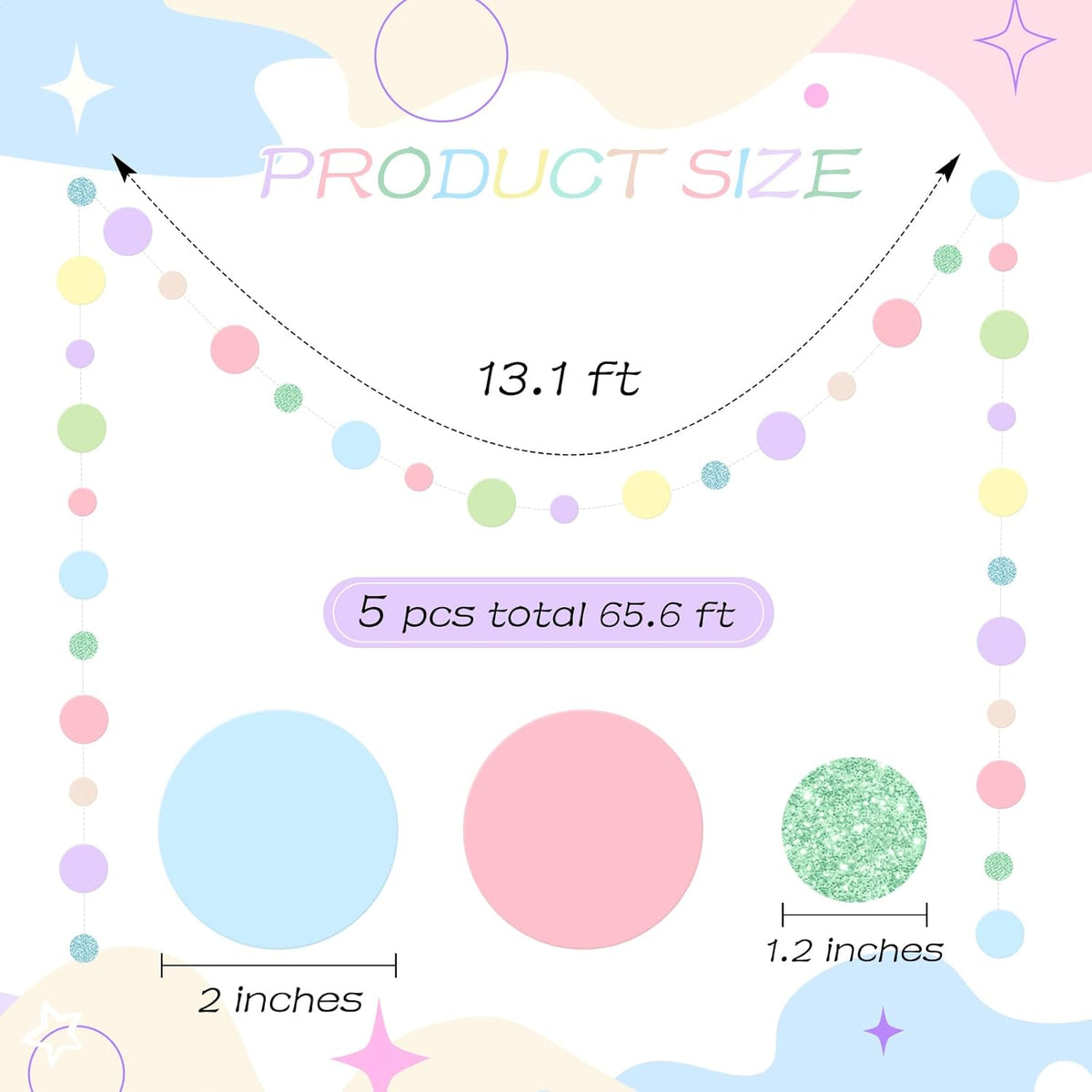 Outus 5 Pieces Colorful Dots Paper Garland Round Glitter Garland Hanging Confetti Streamers