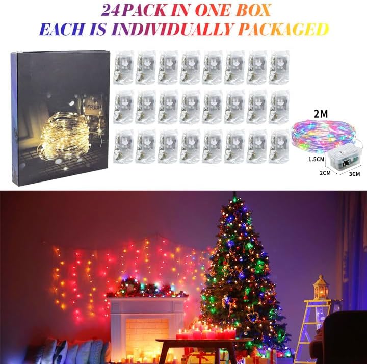 ZGWJ 24 Pack Fairy Lights Battery Operated, 7ft 20 Mini LED Fairy String Lights Silver Wire 3 Modes