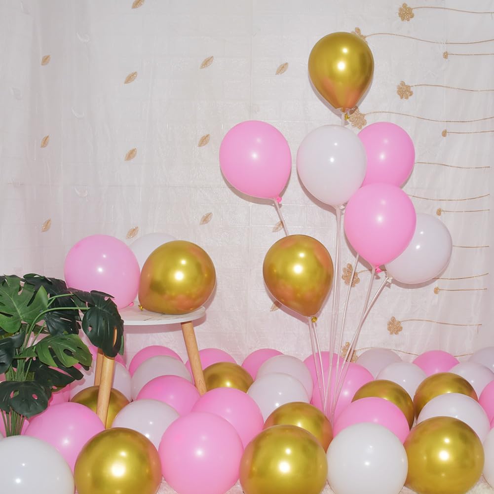 300 Pcs Pink Gold White Balloons 5 Inch Pink White and Metallic Gold Assorted Colors Latex Small
