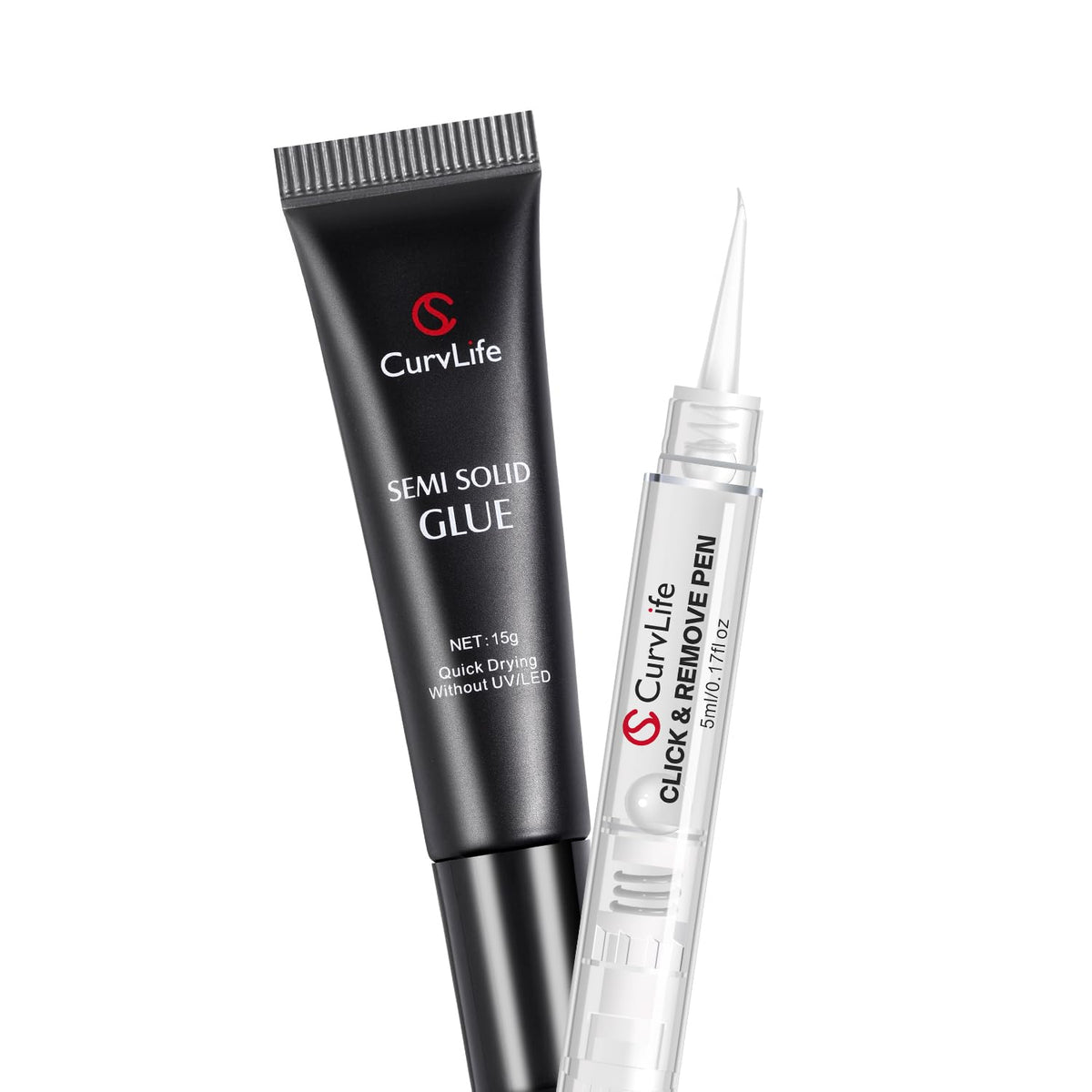 Curvlife 15g Semi Solid Nail Glue Gel with 5ml 3 in 1Nail Glue Remover, No Need for Uv Light, Gel