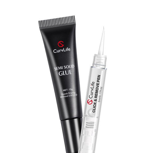 Curvlife 15g Semi Solid Nail Glue Gel with 5ml 3 in 1Nail Glue Remover, No Need for Uv Light, Gel
