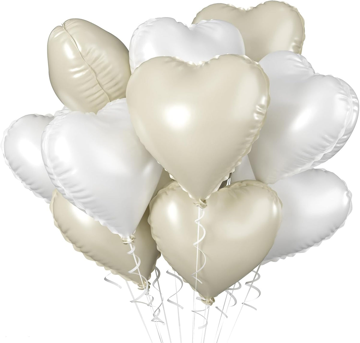 Biapian Cream Heart Balloons, 18 Inch Sand White Heart Shape Balloons Foil, 10 Pcs Beige Heart