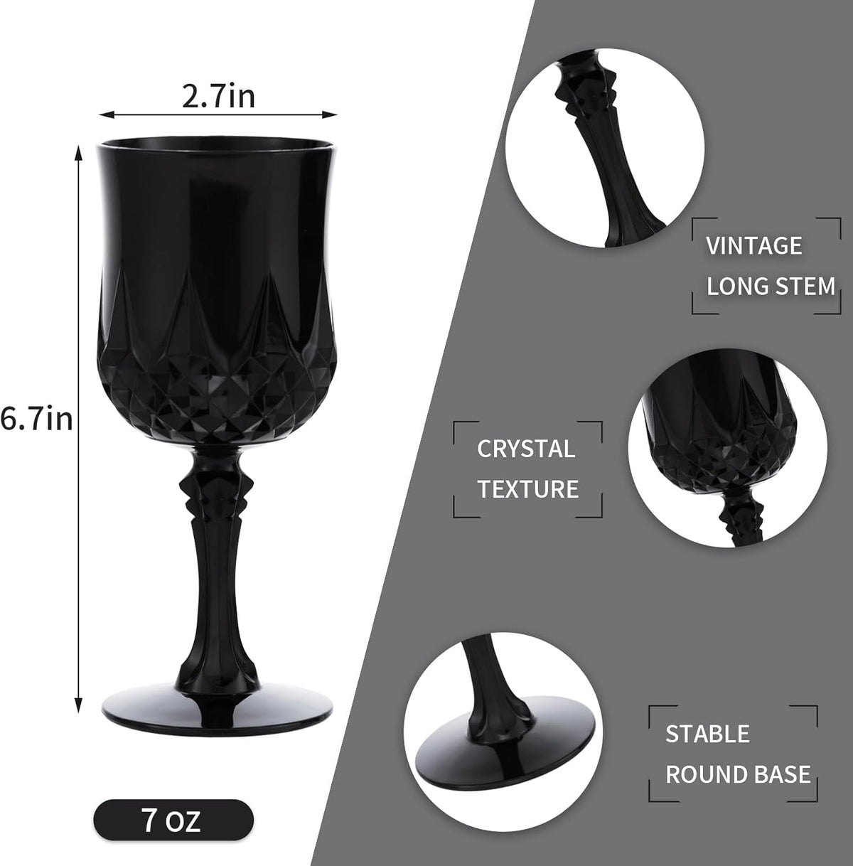 JLYLOL Plastic Vintage Wine Glasses 7OZ Plastic Goblets Vintage Drinking Glasses 48PCS Retro