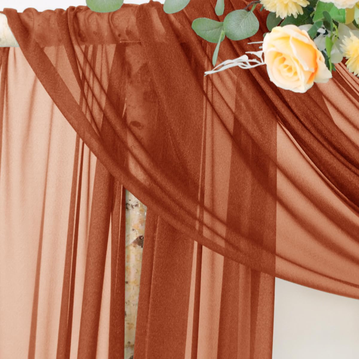 Socomi Terracotta Sheer Wedding Decor Fall Draping Fabric 29" x 20Ft 2 Panels Arch Outdoor Curtain