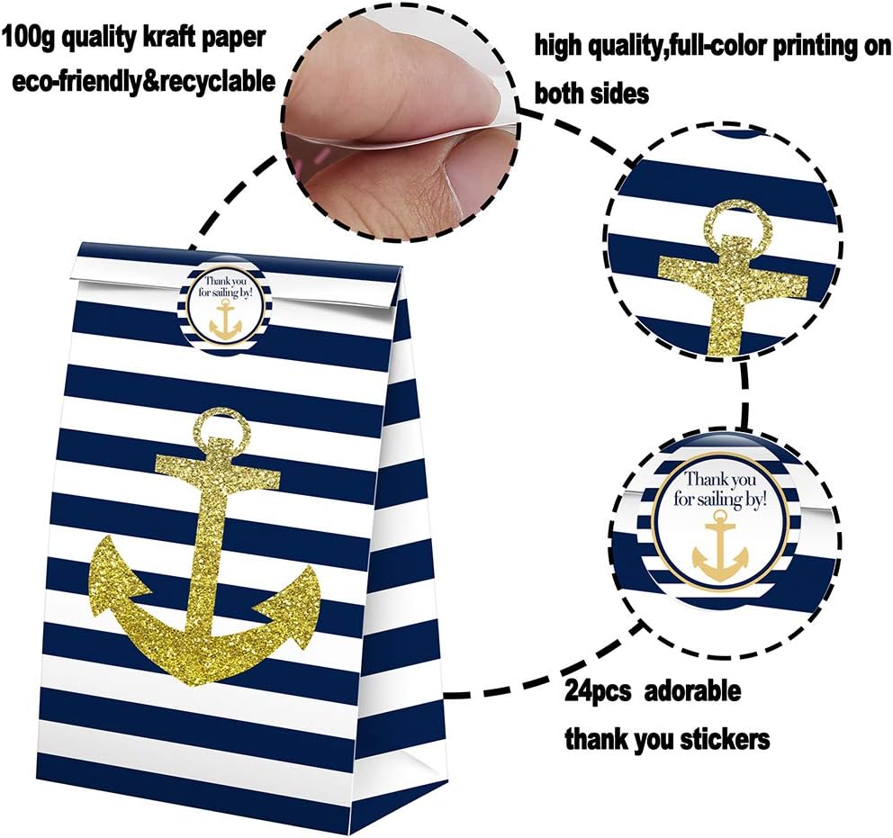 SamPartyShop Nautical Goodie Bags - 24 Pcs Nautical Party Favors Candy Bags with Stickers, Nautical