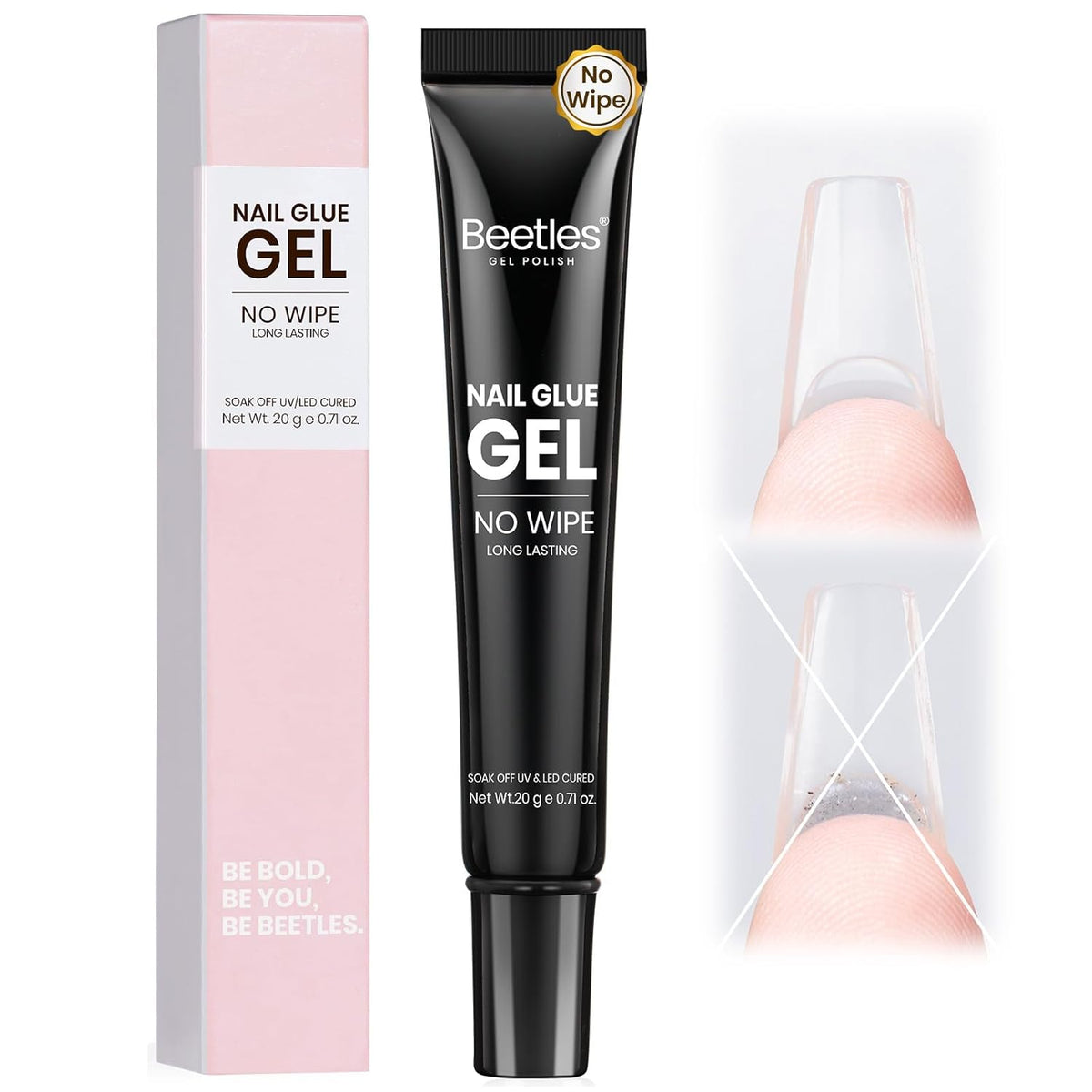 Beetles 20g Solid Nail Glue Gel - No Wipe, Hands-Free Soft Nail Tips Glue for Fake Acrylic Nails