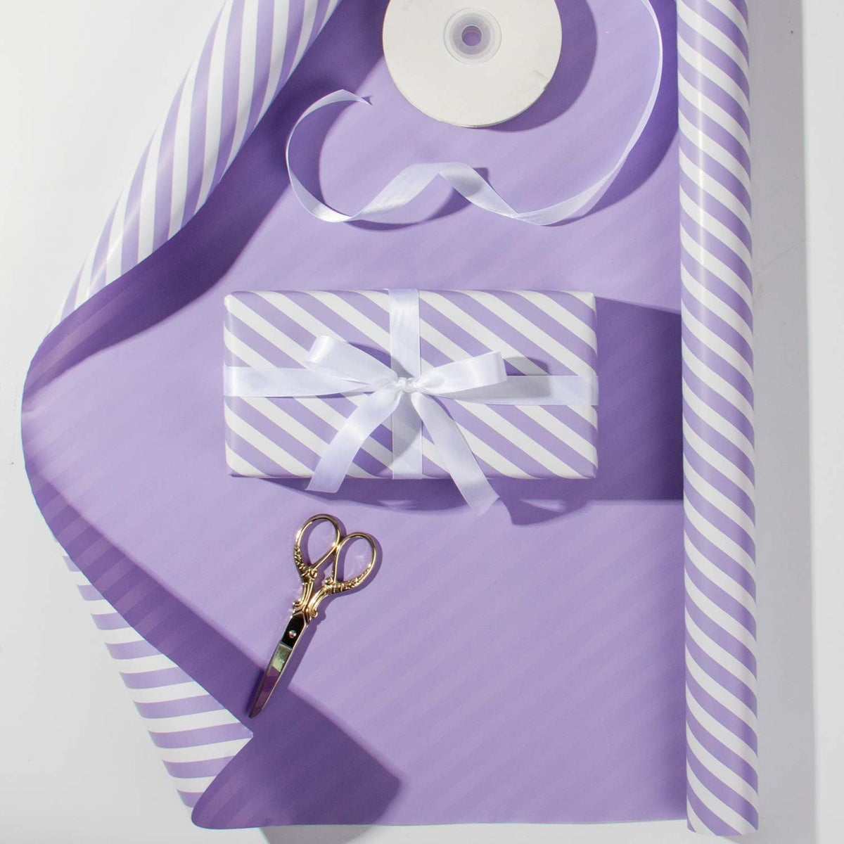 WRAPAHOLIC Reversible Wrapping Paper - Mini Roll - 17 Inch x 33 Feet - Purple and Stripes Design