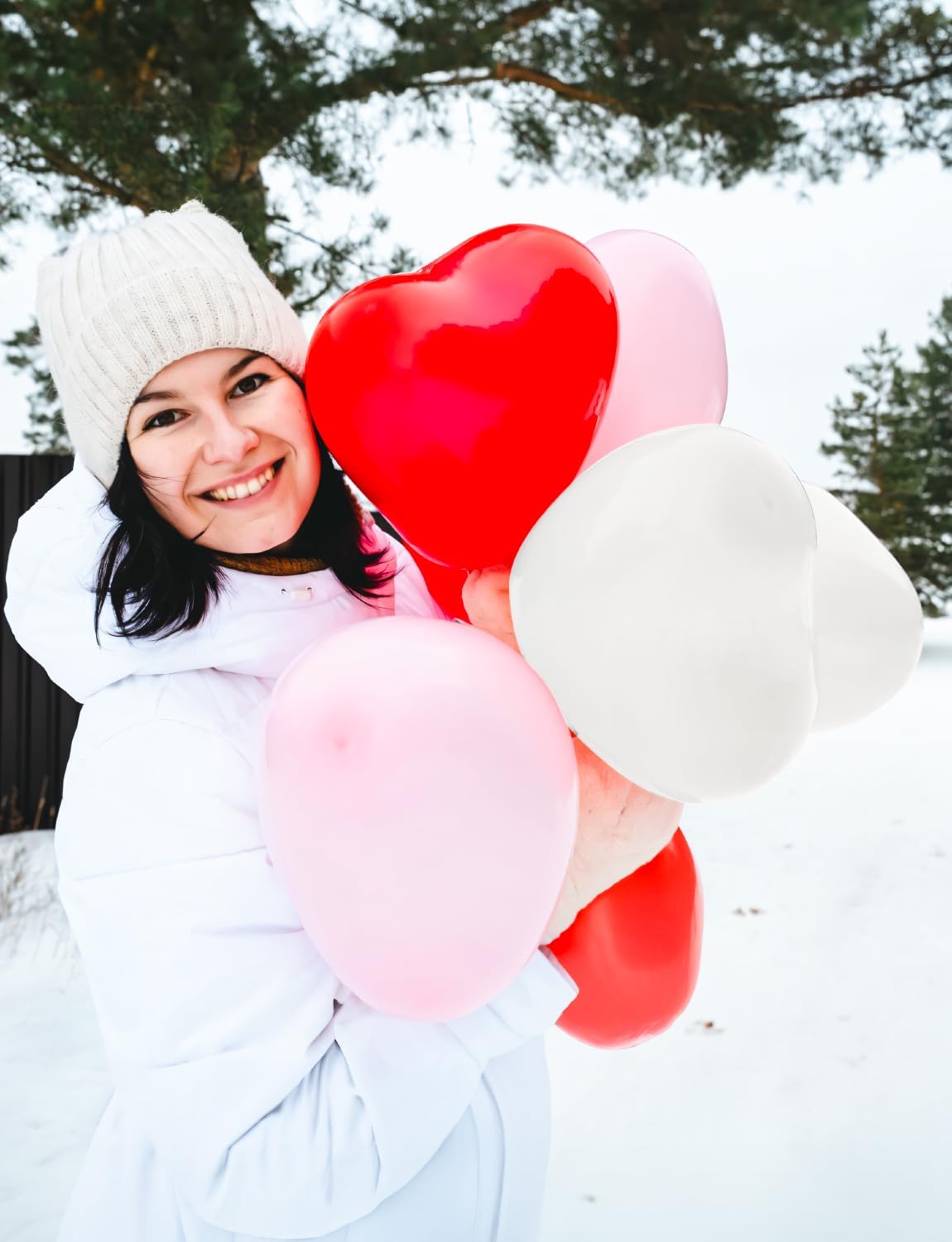 50 Pcs Heart Shaped Balloons, 12 Inch Romantic Valentine Balloons Kit, Red Pink and White Balloon