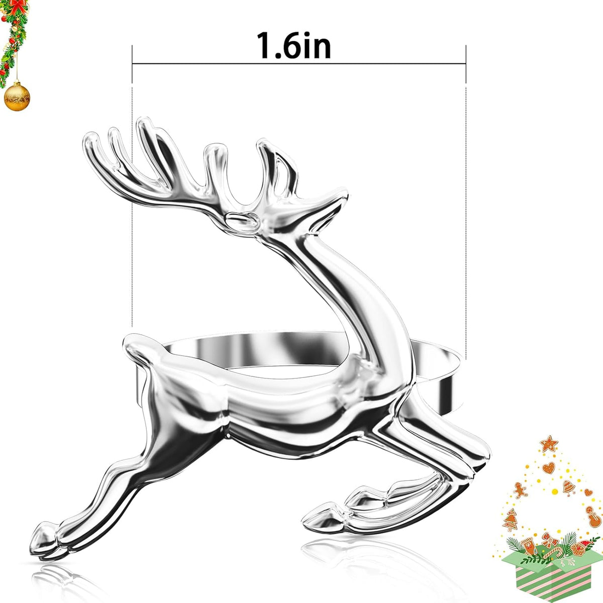 ZeeDix Silver Reindeer Christmas Napkin Rings Set of 8, Napkin Holder Ring for Christmas Dinner