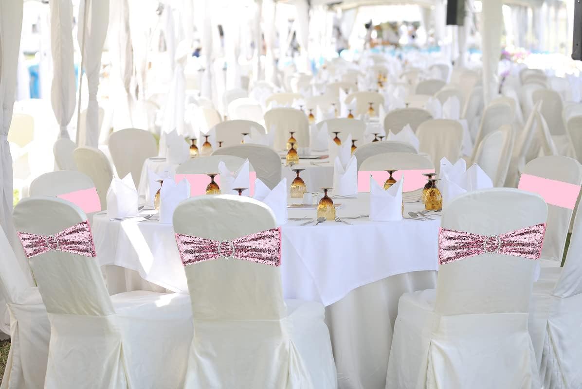 10 Pcs Chair Sashes Sequin Stretch Chair Bands Spandex Polyester Bows for Party Hotel Wedding