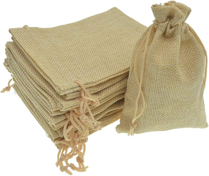20Pcs Drawstring Burlap Bags 5x7, Flaxen Jute Sacks Jewelry Candy Pouch Christmas Wedding Party