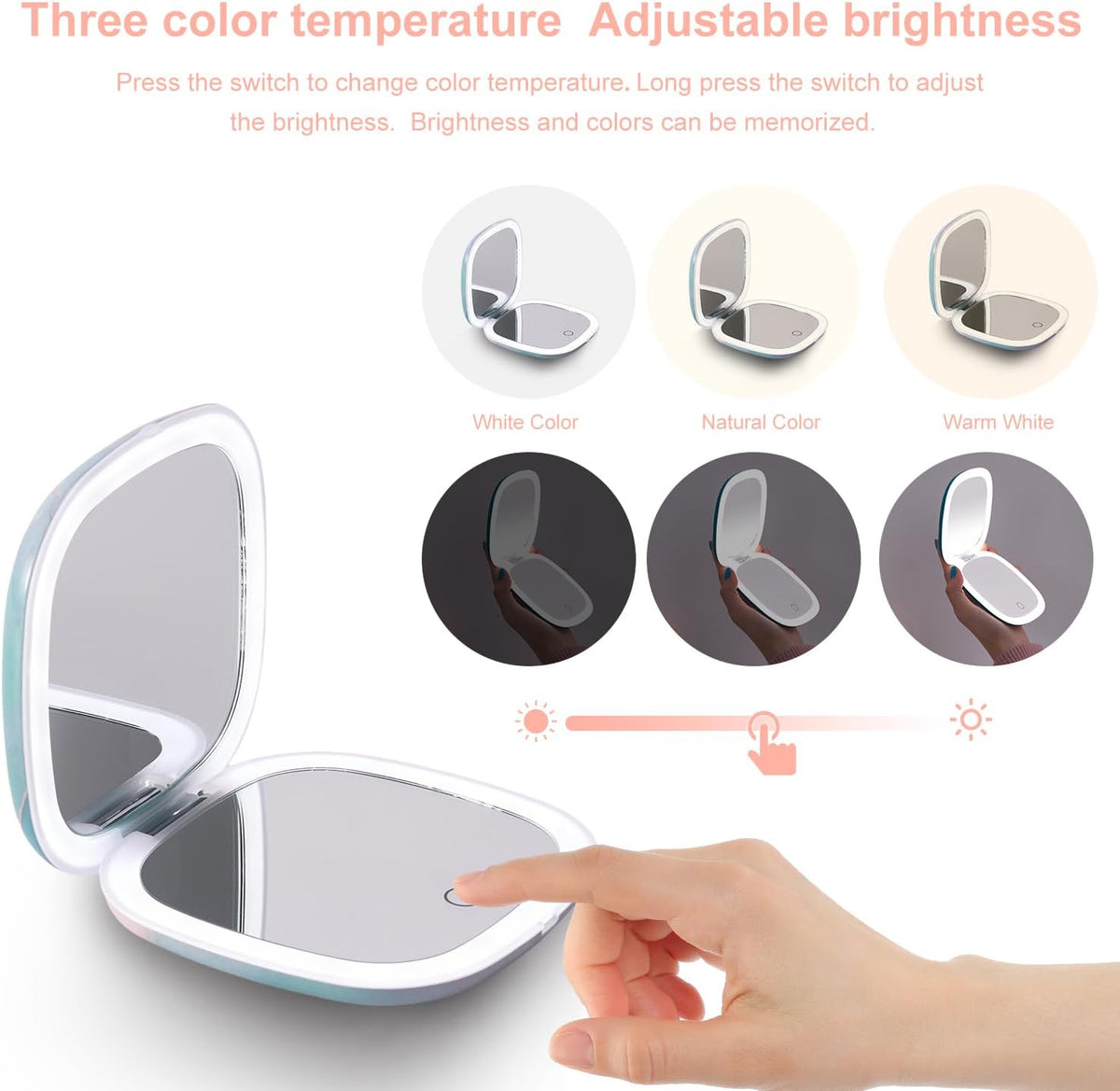 Mocado Compact LED Travel Makeup Mirror - 4 Inches 1X/10X Magnification Travel Mirror with Light