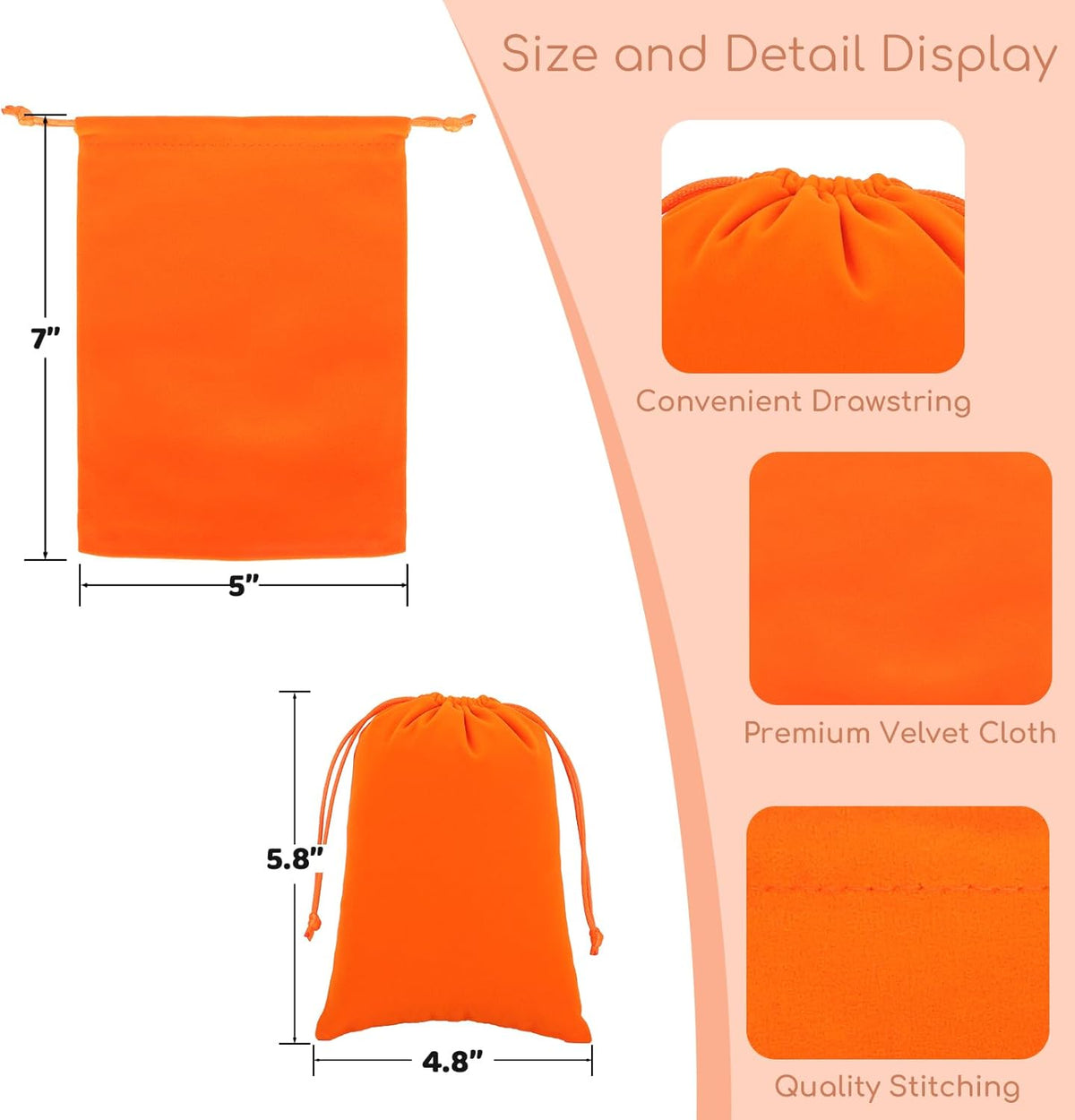 Velvet Drawstring Jewelry Bag, 50Pcs Orange Dice Bag, 5x7, Or Wrapping Halloween Party Favors