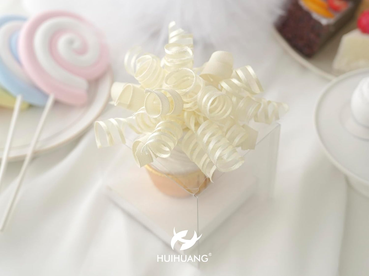 HUIHUANG Gift Wrapping Bows Gift Wrap Accessory Ivory Curly Ribbon Bow 5 inch x 8 Counts Stick On