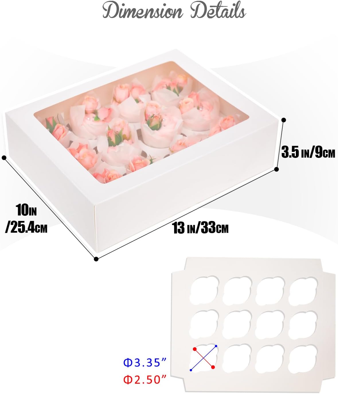 Bakepacker Auto-pop up 12 Cupcake Containers 6-Packs White Cupcakes Carrier, 12 Cupcake Boxes with