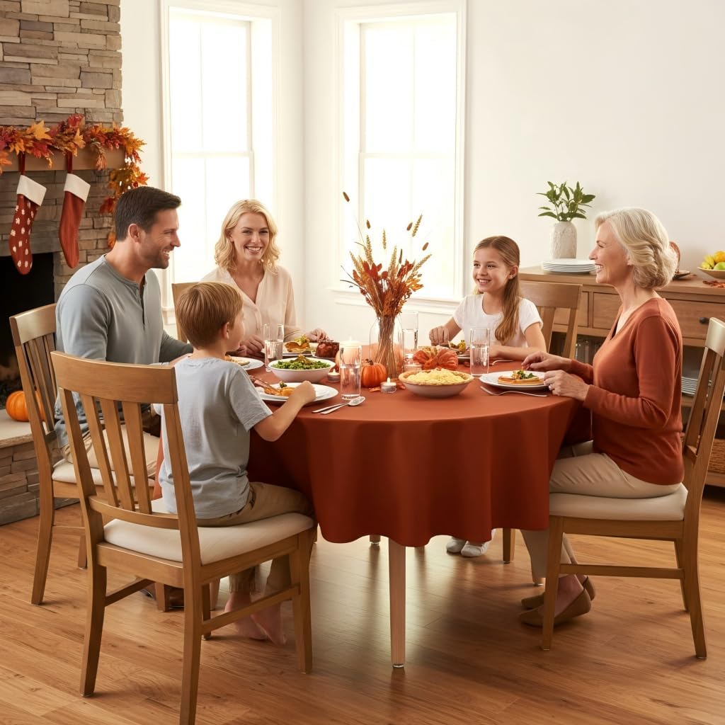sancua Thanksging Round Tablecloth 70 Inch(Fits 20-58 Inch Tables) Burnt Orange - Water Resistant