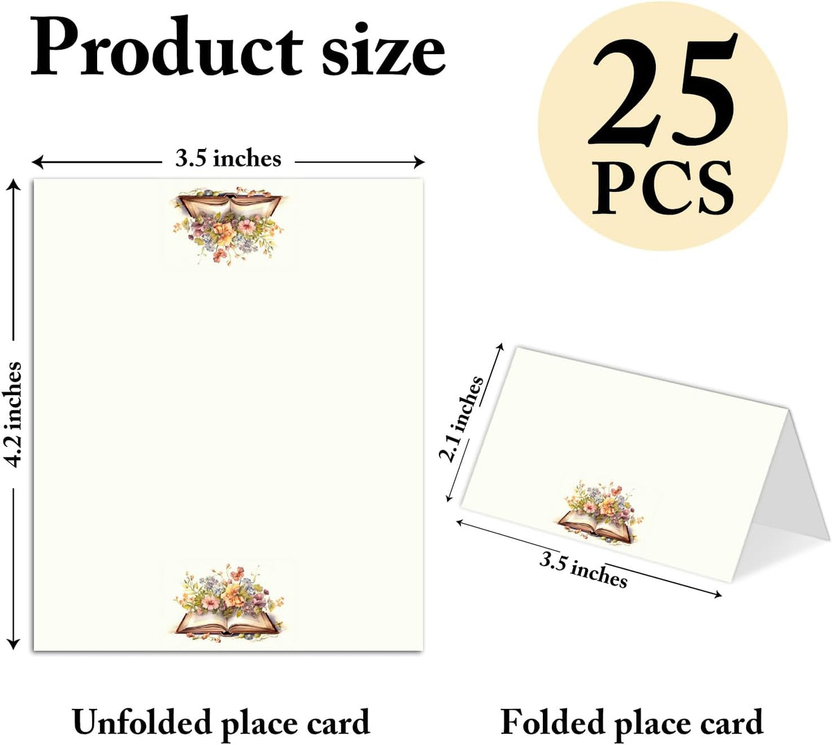 25 Pack Floral Book Theme Place Cards, Editable Name Cards for Table Setting, Tent Cards Food Label