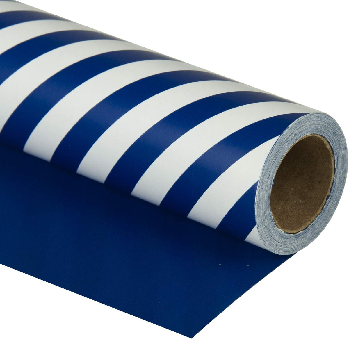 WRAPAHOLIC Reversible Wrapping Paper - Mini Roll - 17 Inch x 33 Feet - Navy and Stripes Design for