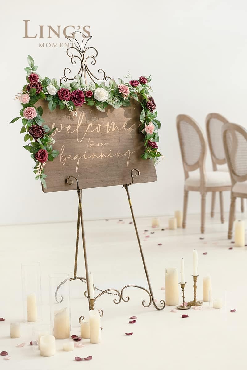 Ling's moment 5FT Burgundy Artificial Flower Garland Dusty Rose Leaves Floral Garland Arch Flowers