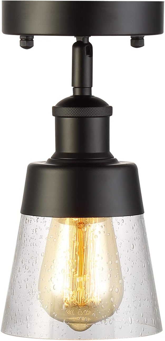 Fivess Lighting Industrial Glass Semi Flush Mount Ceiling Light, Black, 9.45x4.72x4.72 inches