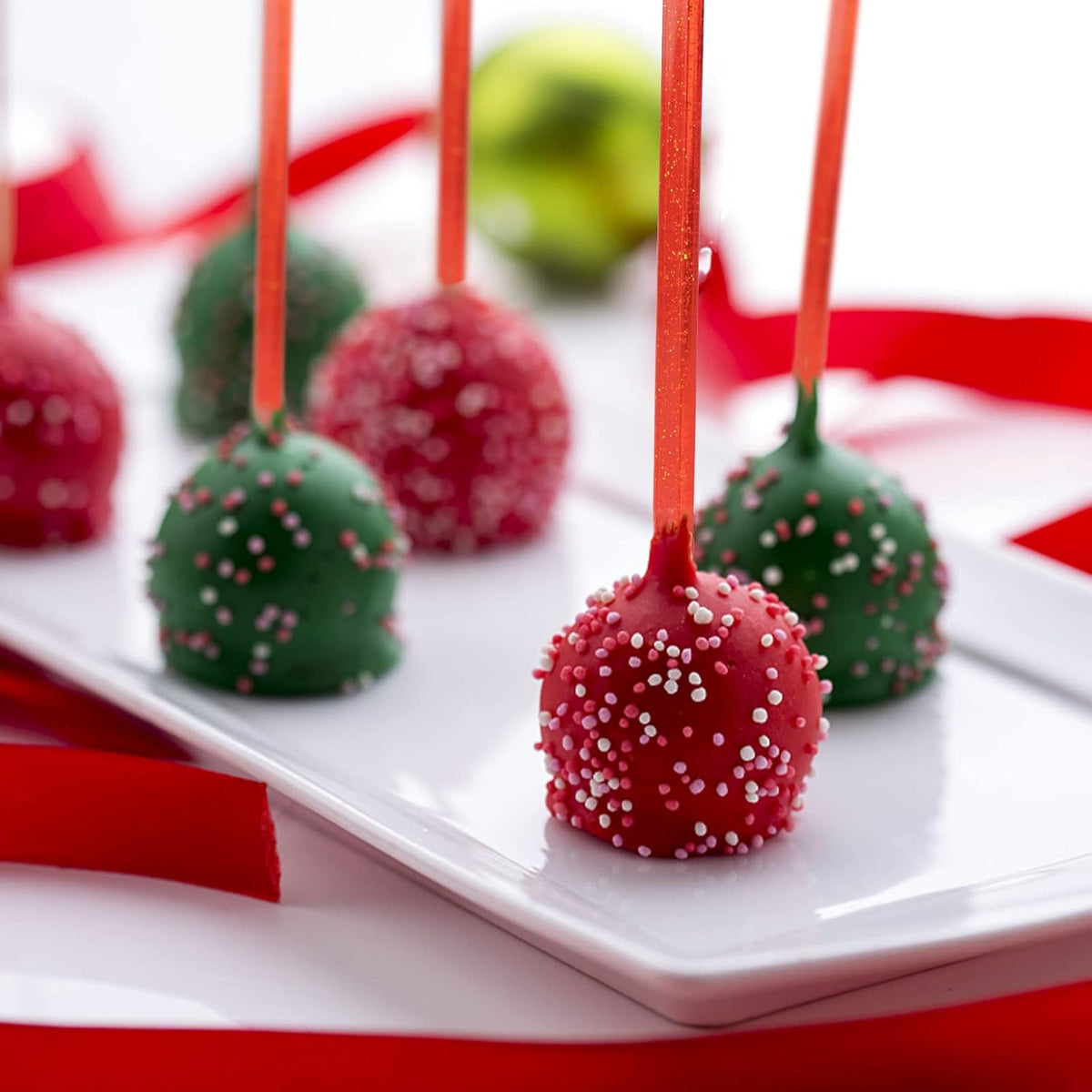 50-PCS Christmas Red Glitter Plastic Swizzle Sticks, Crystal Cake Pops, Cocktail Coffee Drink