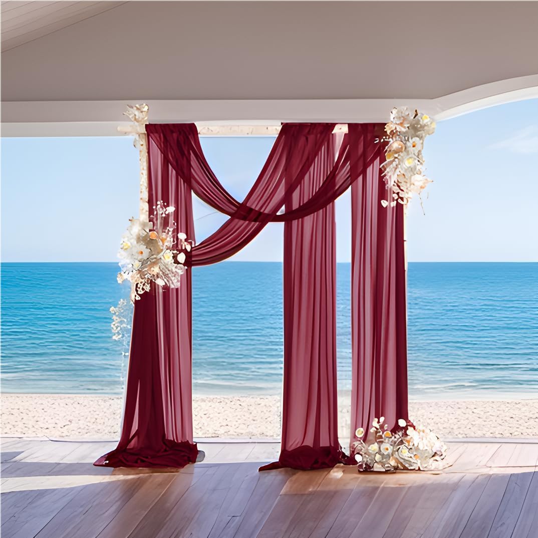 MLMW Christmas Wedding Arch Draping Fabric 1 Panel 29" x 20Ft Burgundy Sheer Wedding Arch Backdrop