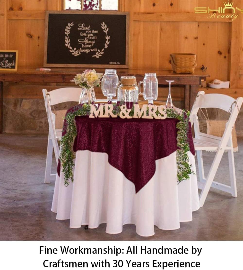 ShinyBeauty Sequin Tablecloth Burgundy Sequin Table Overlay Glitter Table Cover for Dinning Table
