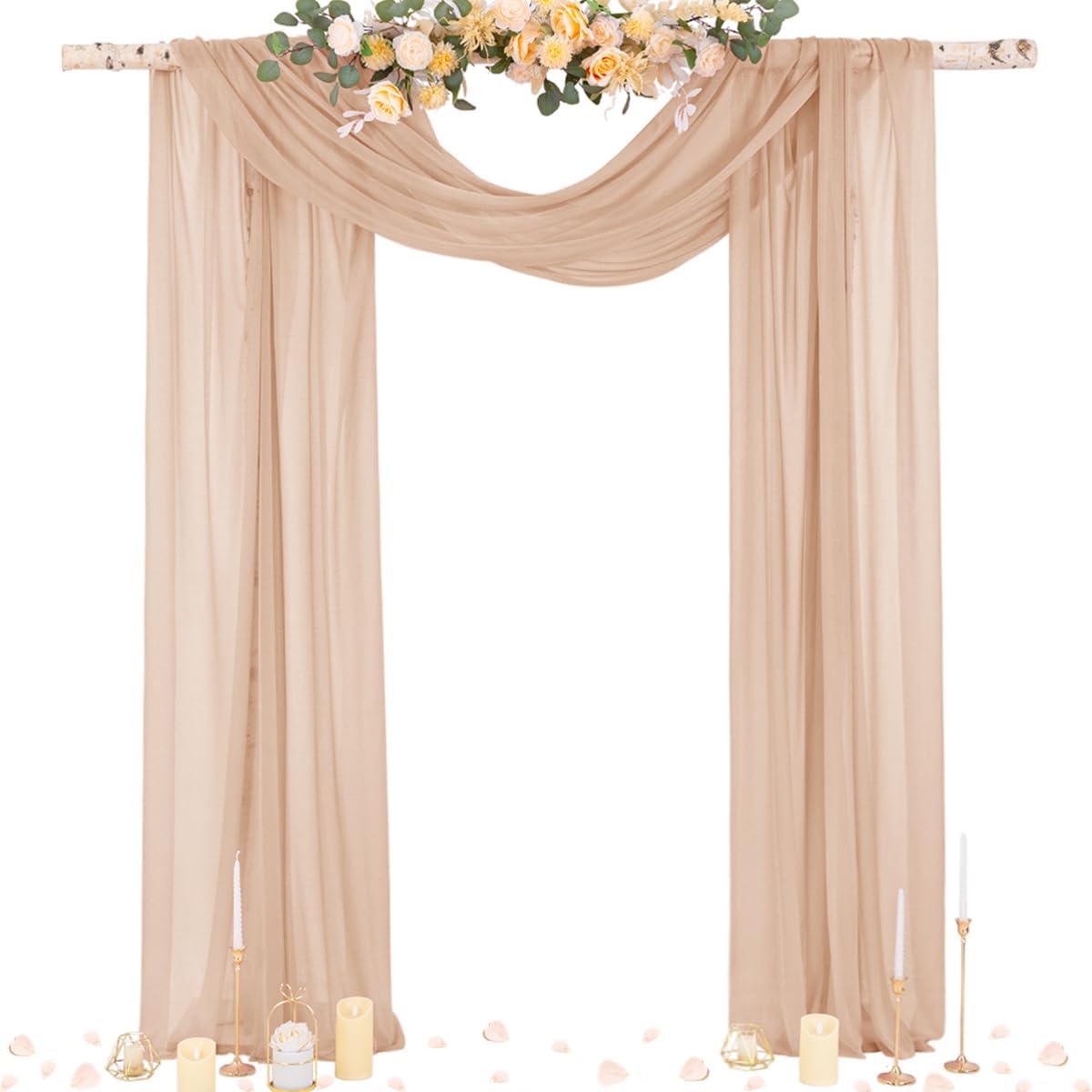 Socomi Wedding Arch Draping Fabric 29" x 20Ft 1 Panel Nude Sheer Outdoor Curtain Drapes Extra Long