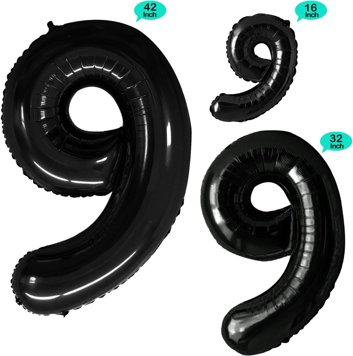 GOER Black Foil Balloons Number 9,Huge Number Balloons for 9th 19th 29th 39th 49th Birthday Party