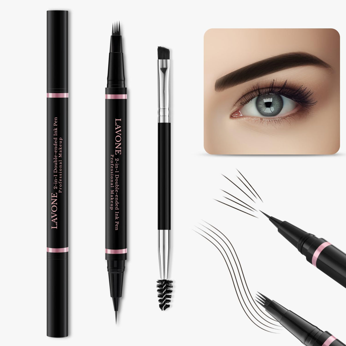 LAVONE Eyebrow Pencil Makeup Kit, with Waterproof 2-IN-1 Microblading Eyebrow Pen, Eyebrow Pomade
