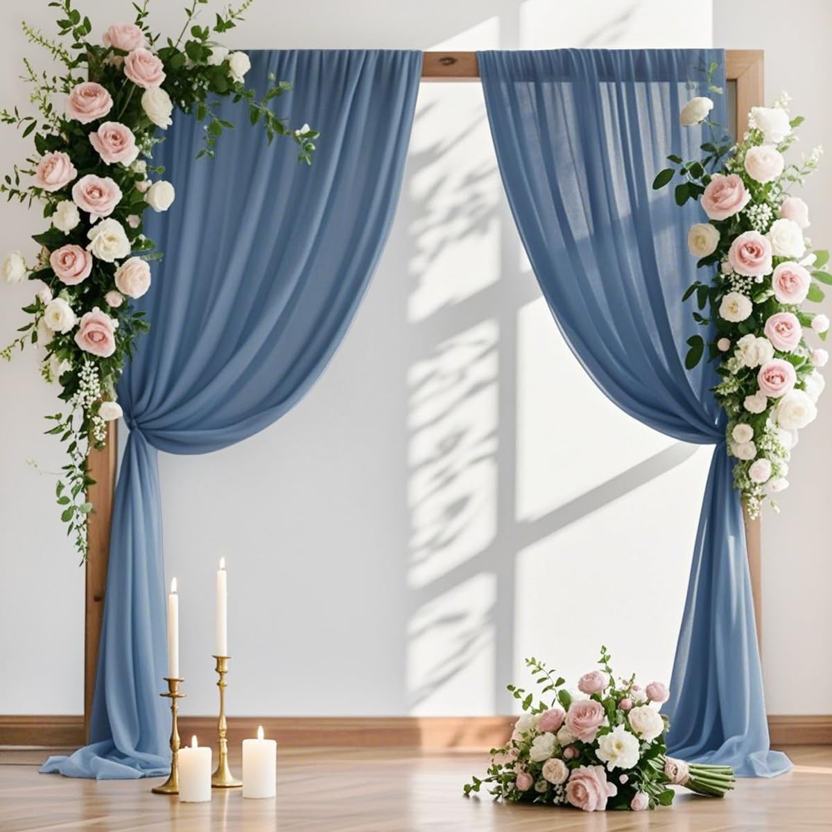 MLMW Wedding Arch Draping Fabric 1 Panel 29" x 20Ft Dusty Blue Sheer Wedding Arch Backdrop Drapes