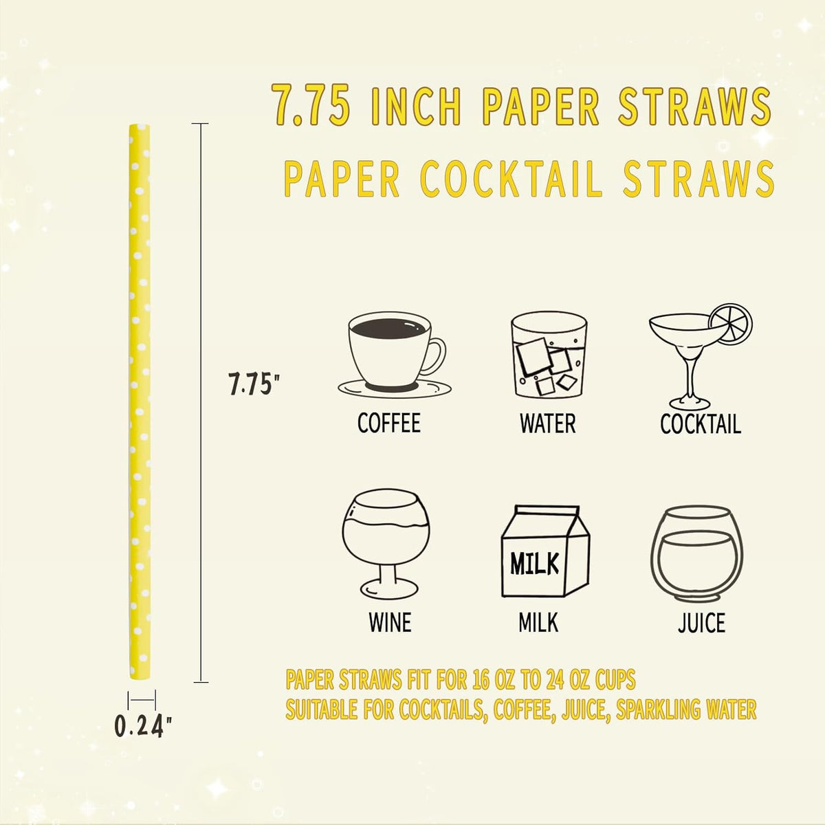 GLUJASBIO Cute Paper Straws Drinking - Pastel Yellow White Dots Paper Straws Bulk for Party, Baby