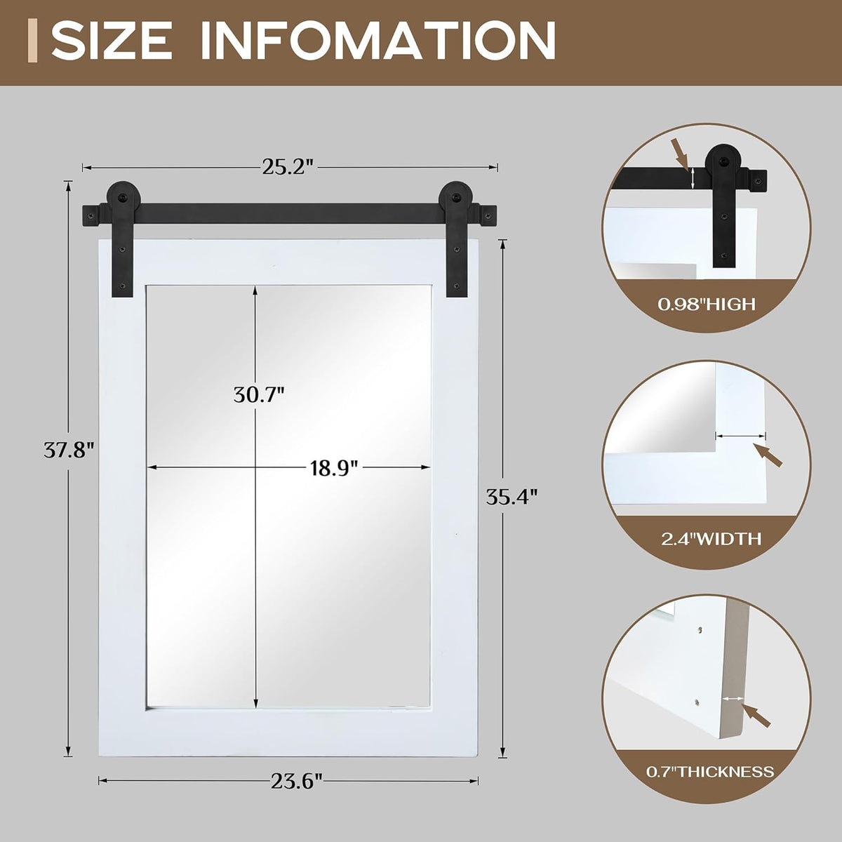 COGOOD Farmhouse Barn Door Mirror - 25 x 38 Rustic Bathroom Mirror for Living Room, Entryway