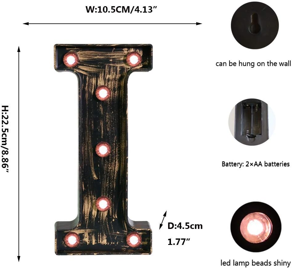 OYCBUZO Golden Black Led Marquee Letter - Industrial, Vintage Style Light Up Alphabet Letter Sign